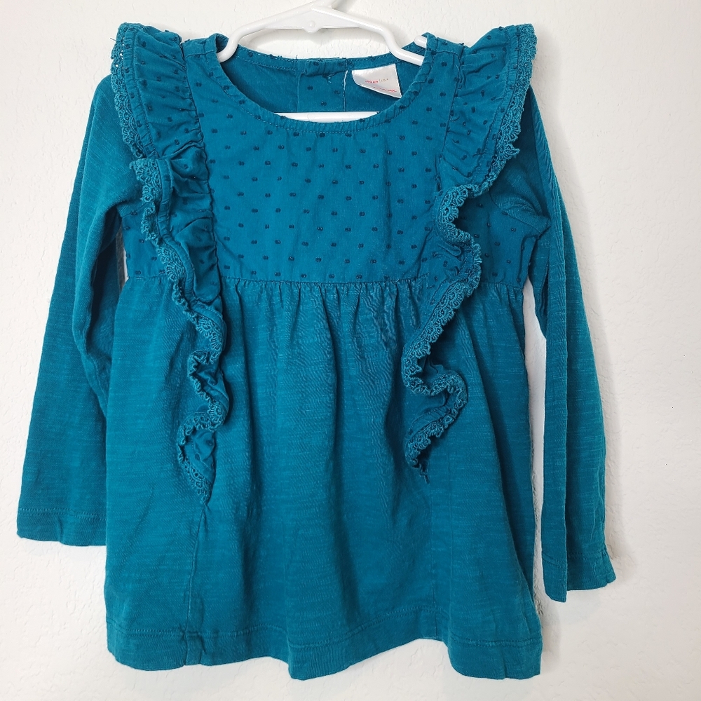 Hanna Andersson Teal Ruffled Kids Top Girls Swiss Dot 4T